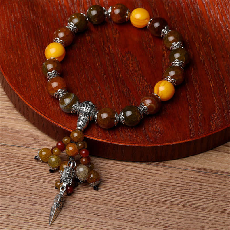 Natural Tiger Eye Red Agate Dragon Vein Agate Stone Vajra Dorje Power Healing Bracelet Car Decoration