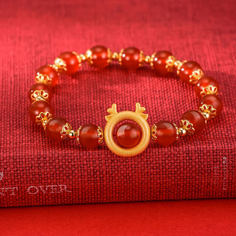 Buddha Stones 925 Sterling Silver Year of the Dragon Natural Red Agate Lovely Dragon Luck Bracelet