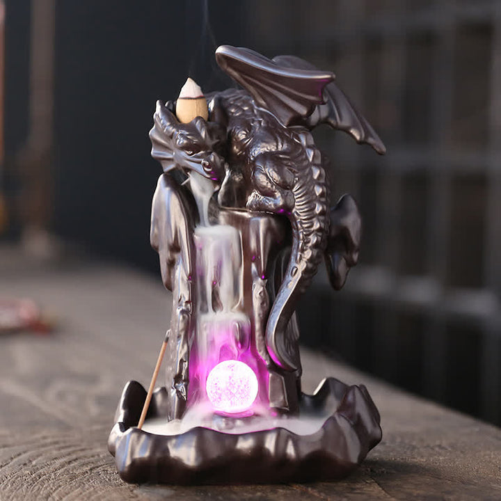 Nordic Dragon Ceramic Backflow Smoke Fountain Meditation Healing Incense Burner Led Ball Decoration