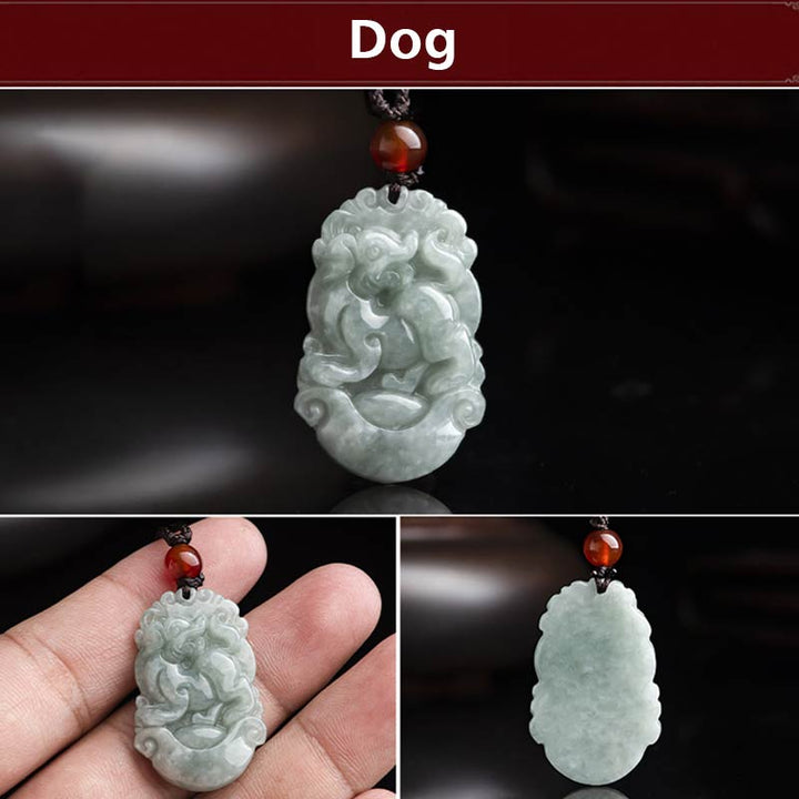 Buddha Stones Natural Jade 12 Chinese Zodiac Sucess Pendant Necklace