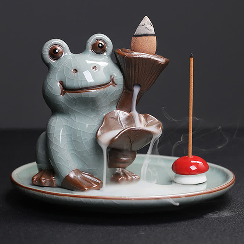 Meditation Frog Ceramic Lotus Healing Incense Burner