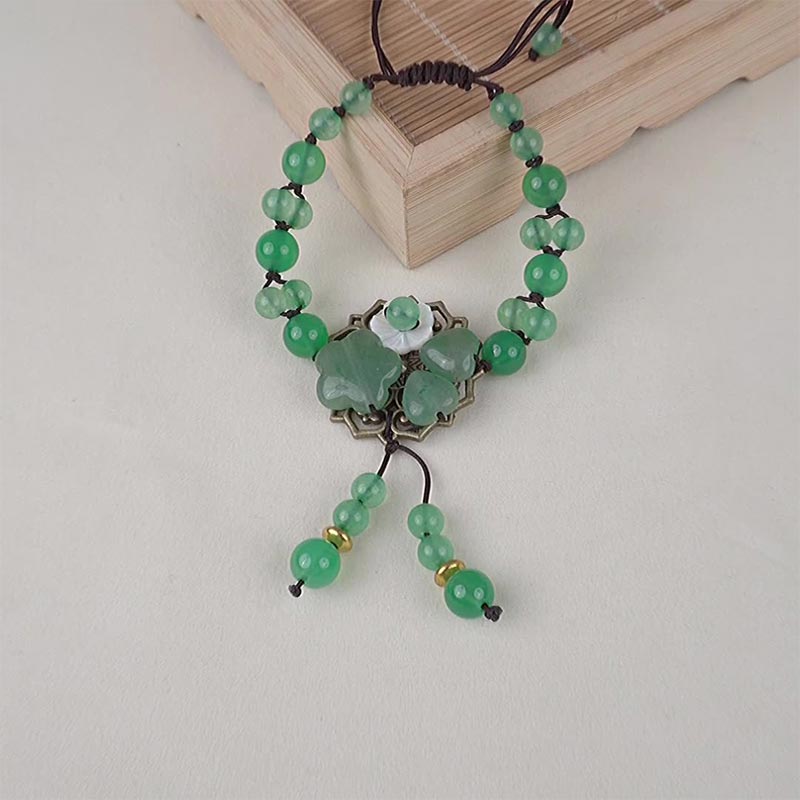 Buddha Stones Natural Green Jade Luck Dangling Flower Bracelet