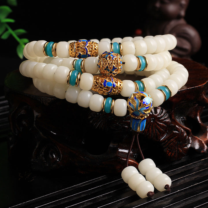 Buddha Stones Natural White Bodhi Seed Mala 108 Beads Wealth Bracelet