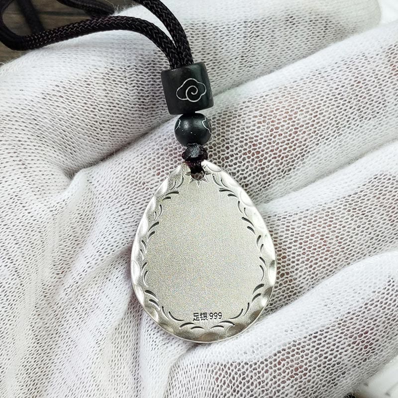 Buddha Stones Vintage 999 Sterling Silver Yin Yang Bagua Water Drop Design Balance Harmony Necklace Pendant