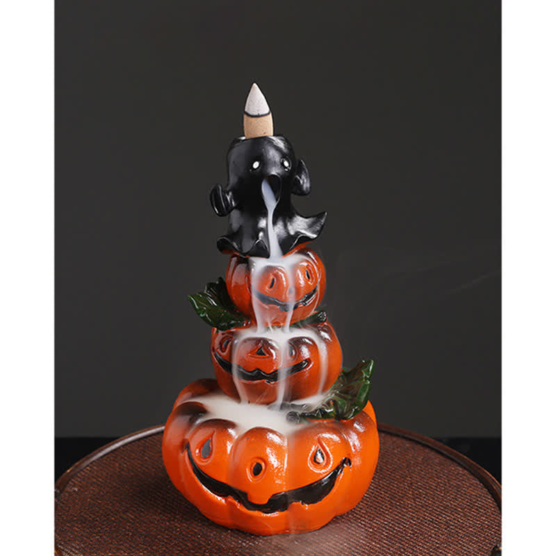 Halloween Pumpkins Ghost Resin Backflow Smoke Fountain Incense Burner Decoration