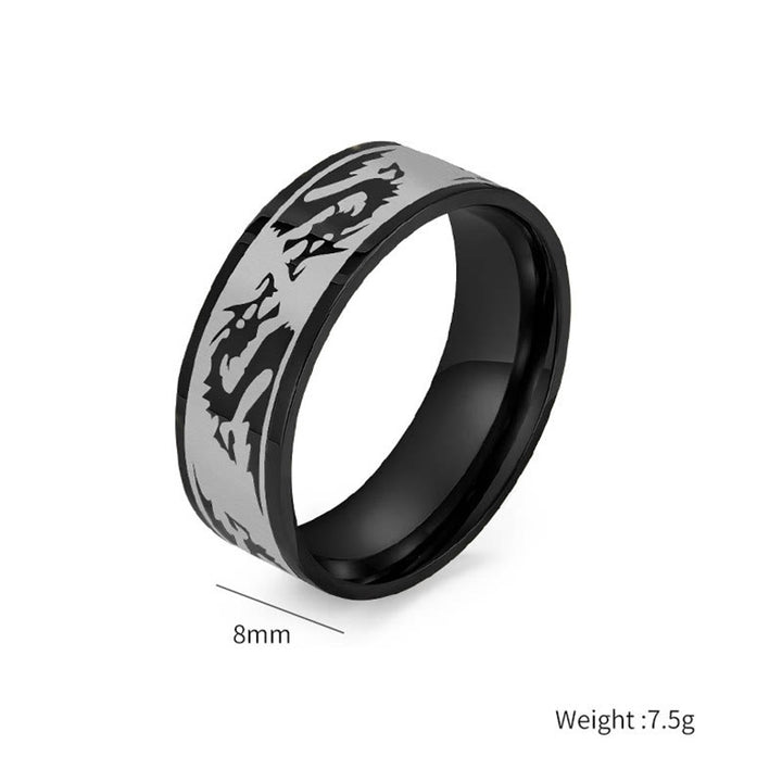 Buddha Stones Dragon Carved Protection Strength Titanium Steel Ring