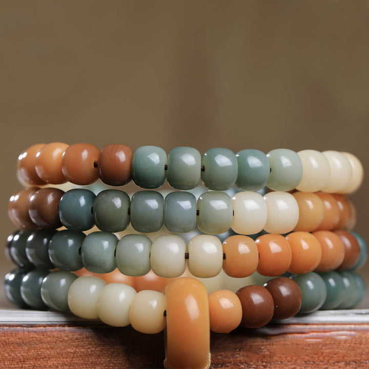 Buddha Stones 108 Mala Beads Gradient Bodhi Seed Green Tara Buddha Engraved Peace Harmony Bracelet