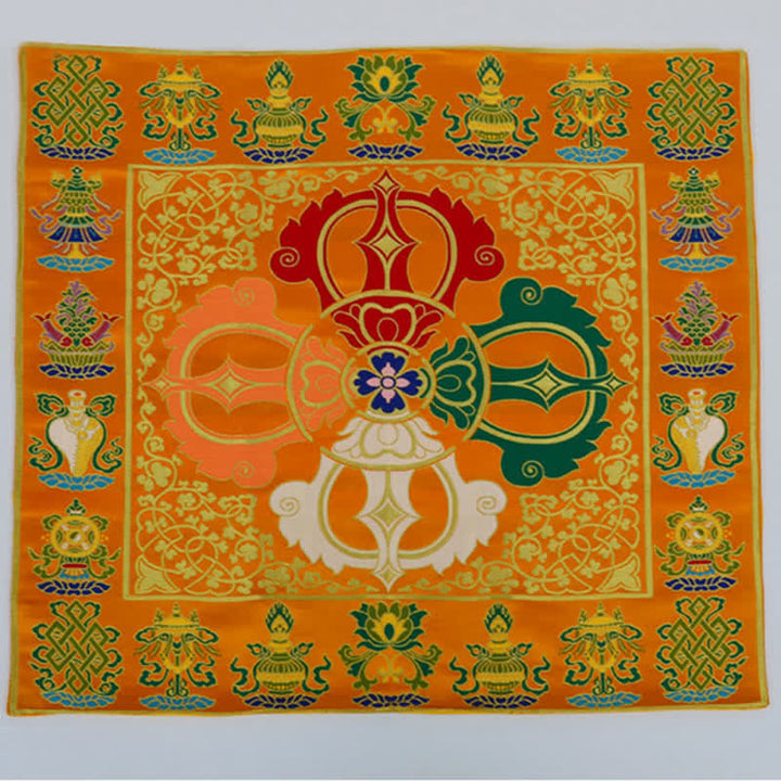 Flower Endless Knot Prayer Altar Mat Healing Meditation 8 Auspicious Symbols Mat Table Runner