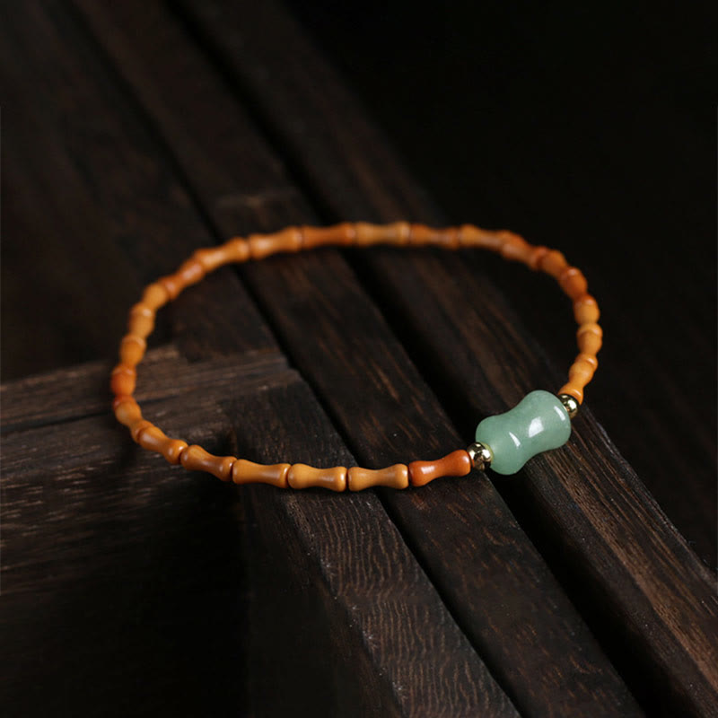 Buddha Stones Natural Olive Pit Green Aventurine Bamboo Pattern Luck Bracelet