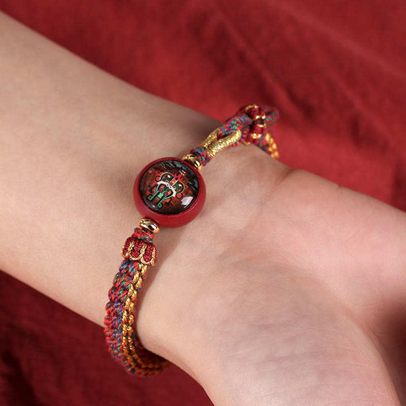 Buddha Stones Colorful Rope Cinnabar Thangka Blessing Braided Bracelet