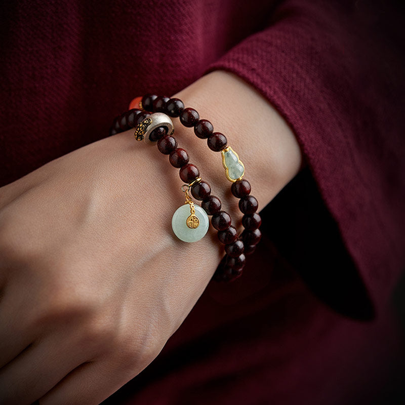 Buddha Stones Chinese Zodiac Natal Buddha Small Leaf Red Sandalwood Jade Red Agate PiXiu Sooth Bracelet