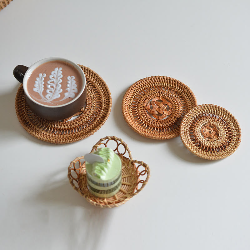 Ceramic Flower Pattern Rattan Cup Mat Tea Cup Coaster