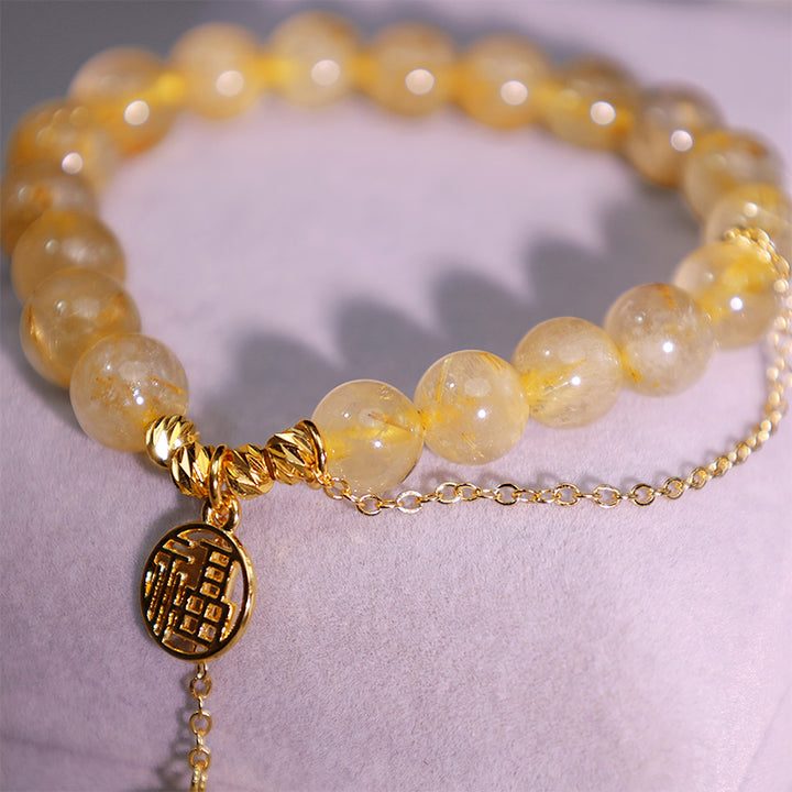 Buddha Stones Citrine Lucky Fu Character Happiness Bracelet