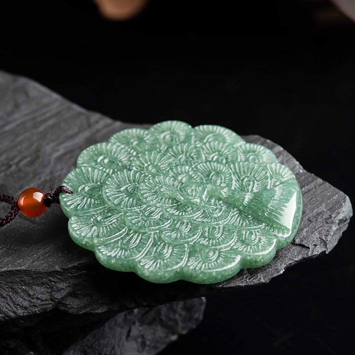 Natural Jade Peacock Luck Prosperity Necklace Pendant