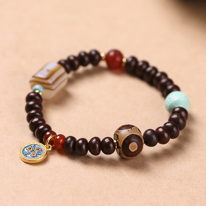 Buddha Stones Natural Tibet Purple Bodhi Seed Dzi Bead God of Wealth Wisdom Bracelet