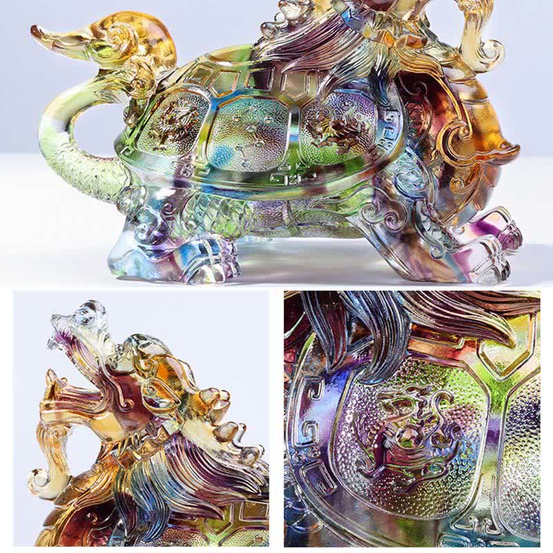 Feng Shui Dragon Turtle Handmade Liuli Crystal Art Piece Home Office Decoration