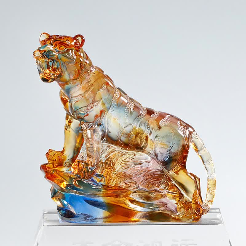 Handmade Liuli Crystal Tiger Art Piece Protection Home Decoration