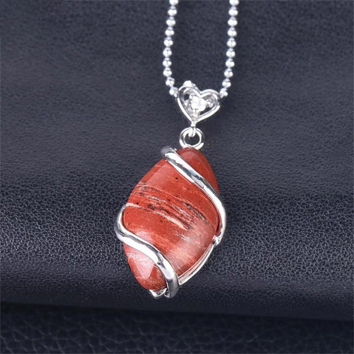 Buddha Stones Marquise Pattern Natural Crystal Stone Charm Necklace Pendant