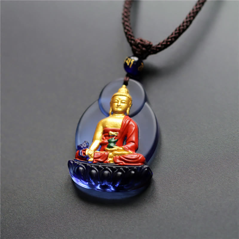 Buddha Stones Tibet Medicine Buddha Liuli Crystal Compassion Necklace Pendant