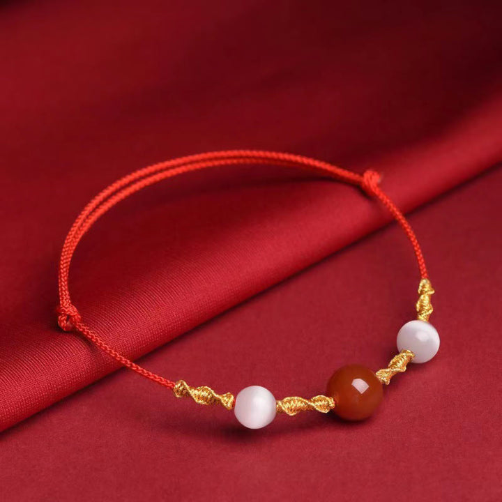 Buddha Stones Natural Red Agate Cat Eye Calm Braided String Bracelet Necklace Pendant