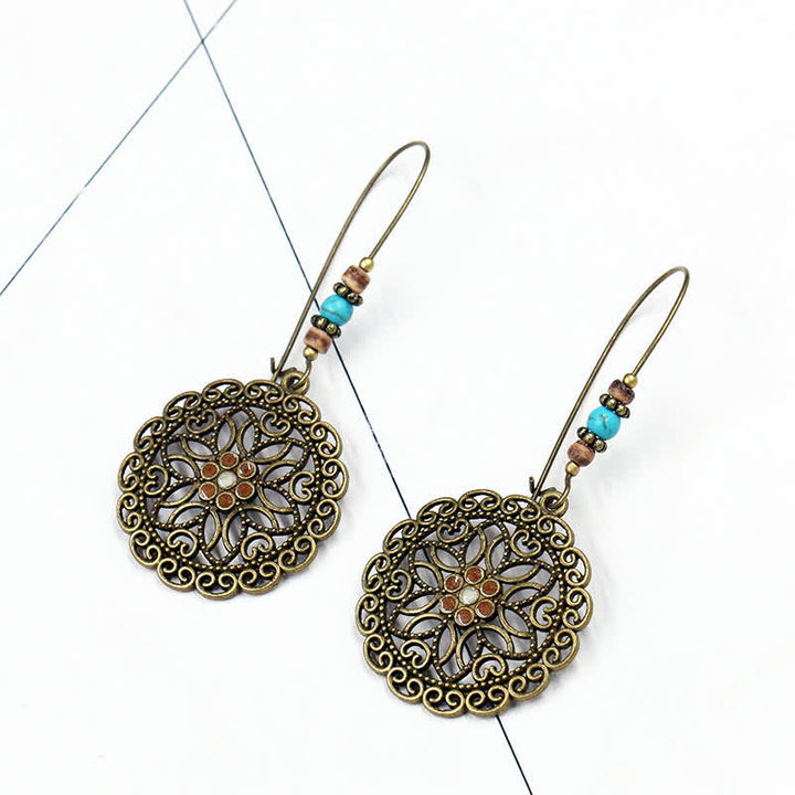 Round Flower Design Luck Dangle Drop Earrings