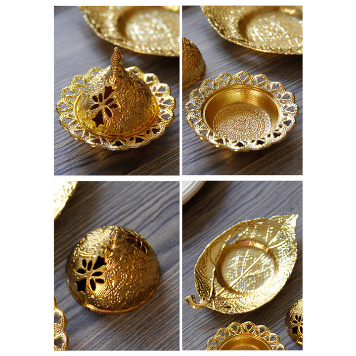 Tibetan Gold Mini Leaf Coaster Meditation Incense Burner