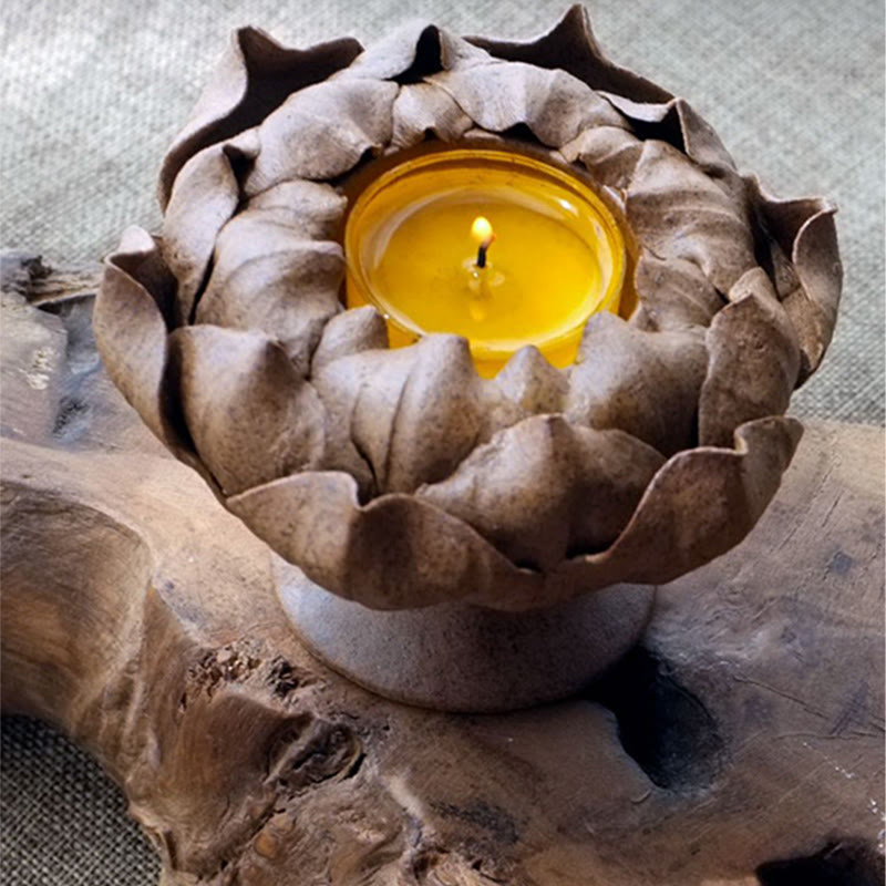 Buddha Stones Lotus Flower Ceramic Candle Holder Incense Burner Home Offering Decoration