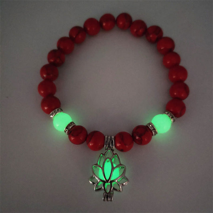 Buddha Stones Tibetan Turquoise Glowstone Luminous Bead Lotus Protection Bracelet