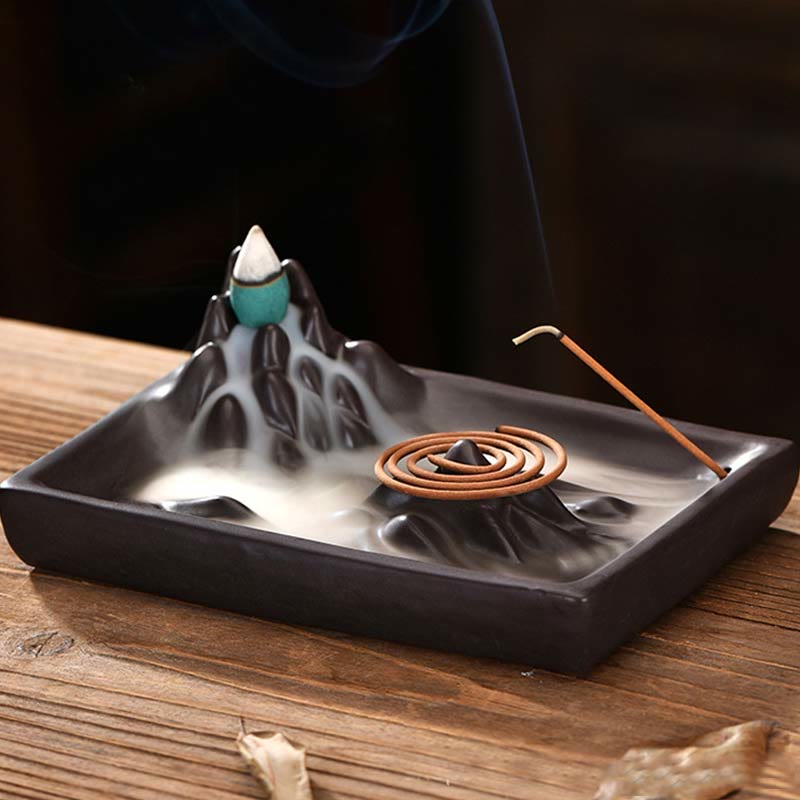 Mountains Flowing Water Ceramic Blessing Backflow Incense Burner