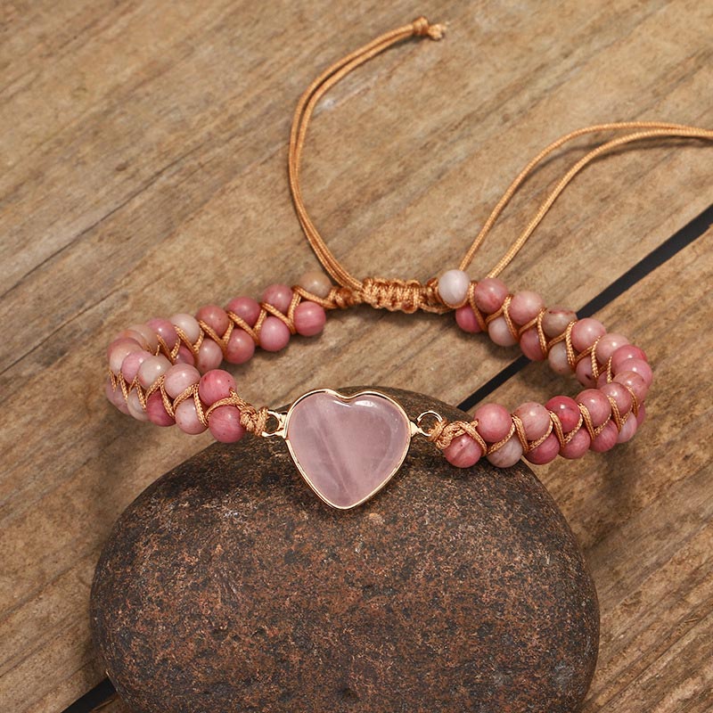 Natural Rhodonite Love Heart Healing Bracelet