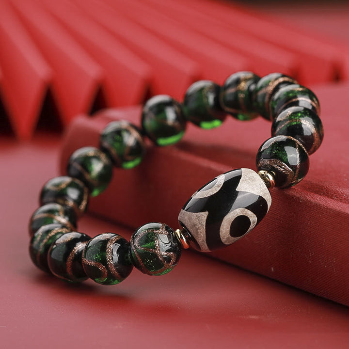 Buddha Stones Tibetan Nine-Eye Dzi Bead Three-eyed Dzi Bead Liuli Glass Bead Wealth Bracelet