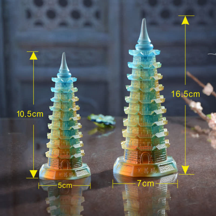 Feng Shui Wenchang Tower Handmade Liuli Crystal Pagoda Art Piece Luck Home Office Decoration