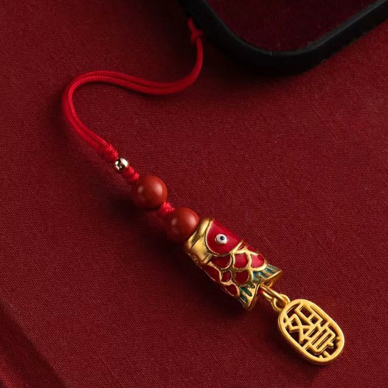 Buddha Stones Koi Fish Cinnabar Attracting Wealth Wish Ruyi Charm Luck Phone Hanging Decoration