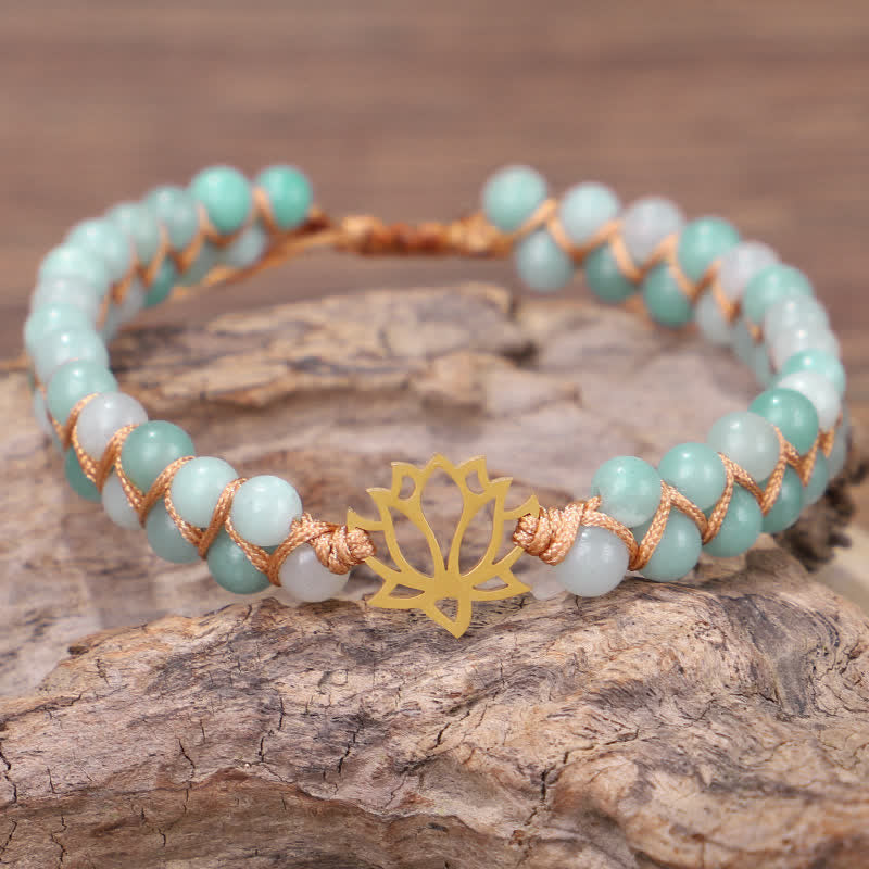 Buddha Stones Amazonite Beads Lotus Flower Balance Weave Bracelet