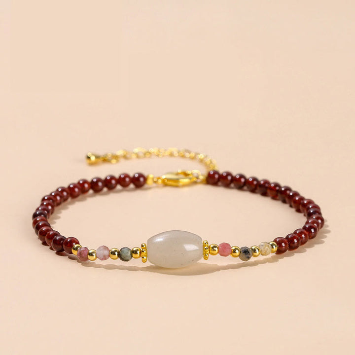 Buddha Stones Garnet Jade Tourmaline Bead Passion Bracelet