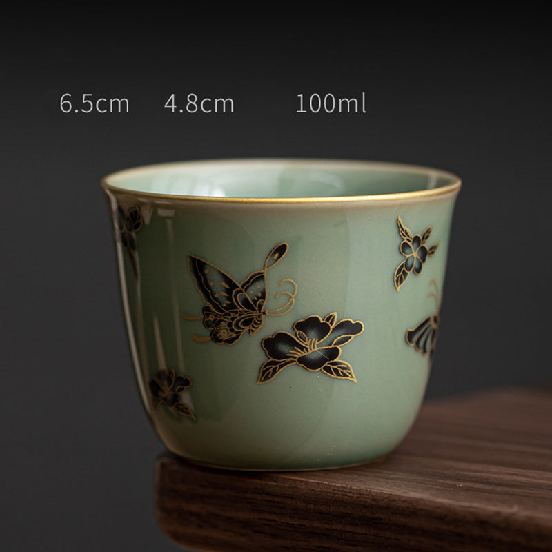 Buddha Stones Butterfly Flower Lotus Koi Fish Plum Blossom Ceramic Teacup Kung Fu Tea Cup 100ml