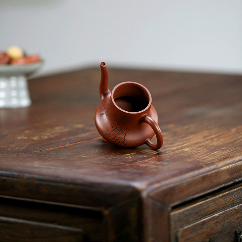 Buddha Stones Vintage Bamboo Peach Blossom Purple Clay Kung Fu Teapot