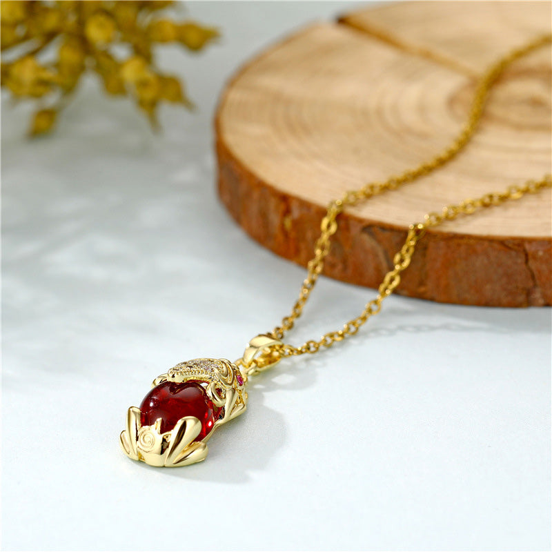 Buddha Stones Natural Garnet Pixiu Fortune Necklace