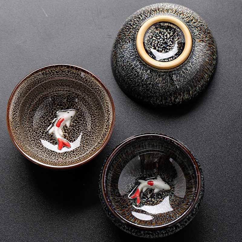 Buddha Stones Small Koi Fish Kiln Change Chinese Jianzhan Ceramic Teacup Kung Fu Tea Cup 60ml