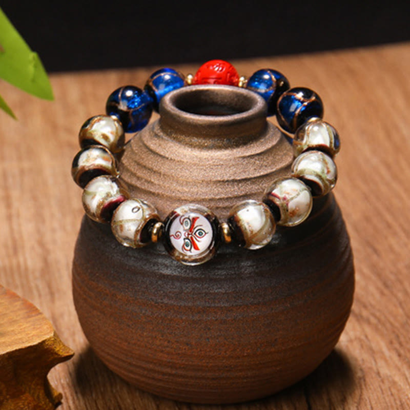 Buddha Stones Tibetan Five God of Wealth Thangka Liuli Glass Bead Chinese Zodiac Protection Bracelet