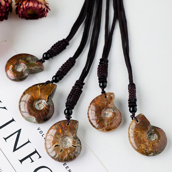 Buddha Stones Natural Ammonite Fossil Snail Pattern Meditation Healing Necklace Pendant