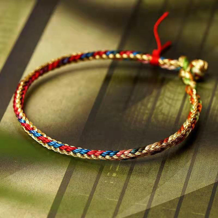 Buddha Stones 925 Sterling Silver Fu Character Zongzi Pattern Multicolored String Luck Handmade Braided Bracelet