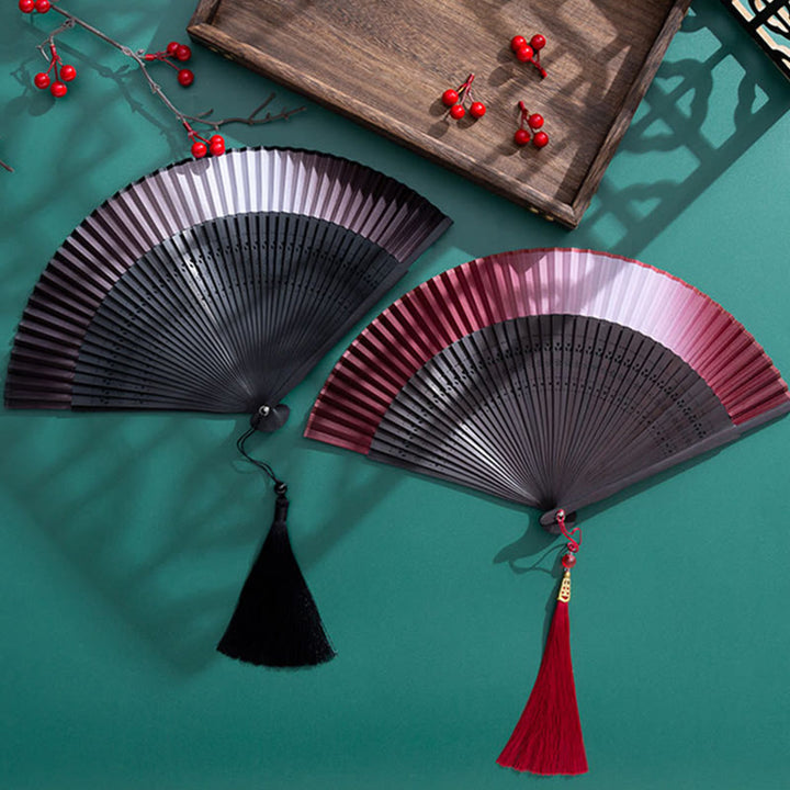 Buddha Stones Gradient Handheld Bamboo Folding Fan