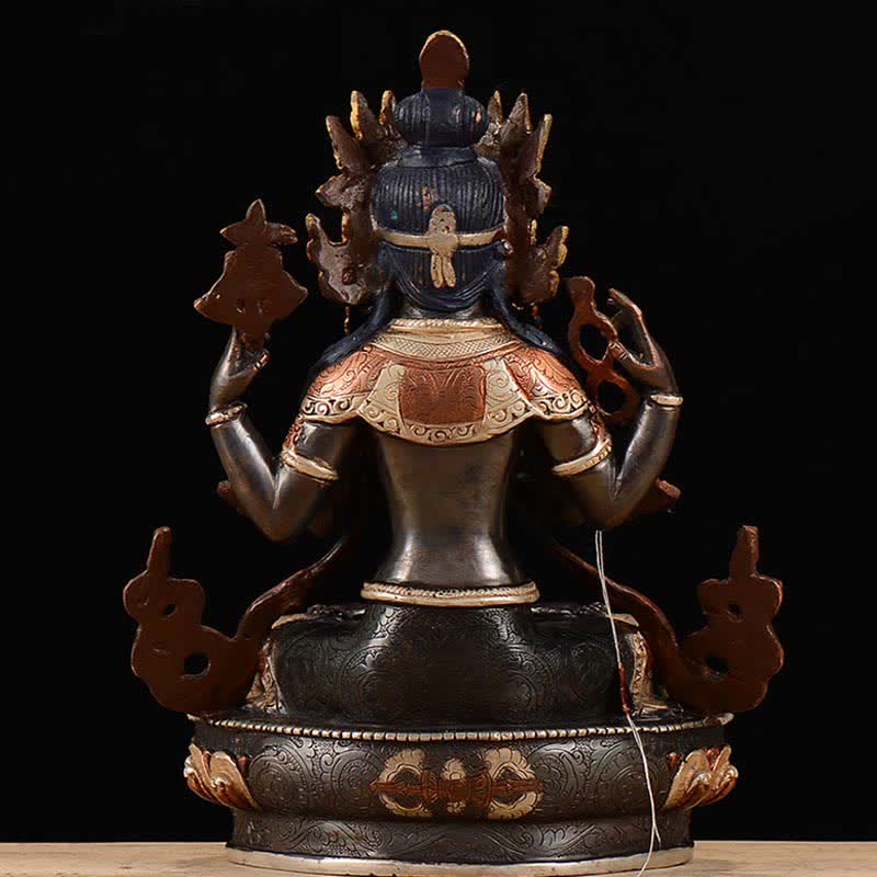 Bodhisattva Chenrezig Four-armed Avalokitesvara Protection Copper Statue Decoration