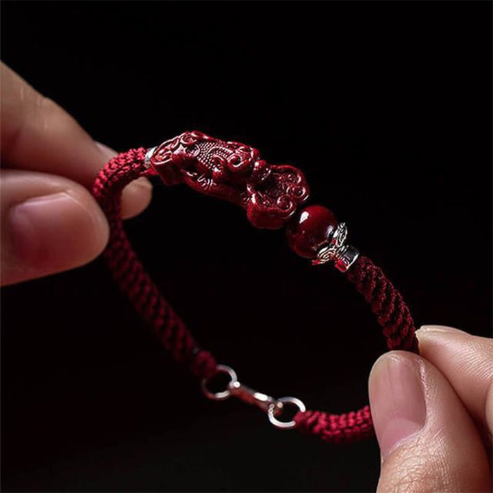 Buddha Stones Handcrafted PiXiu Cinnabar Wealth Luck Braided Bracelet