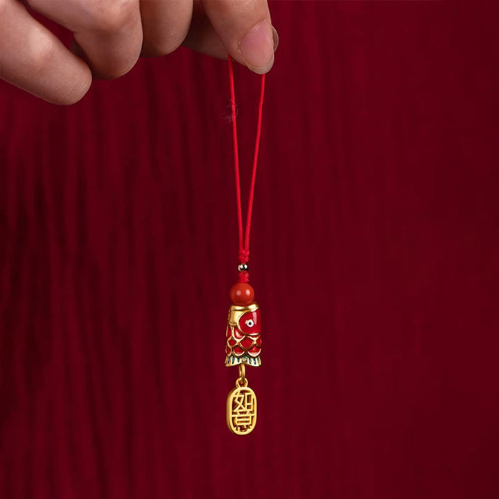 Buddha Stones Koi Fish Cinnabar Attracting Wealth Wish Ruyi Charm Luck Phone Hanging Decoration