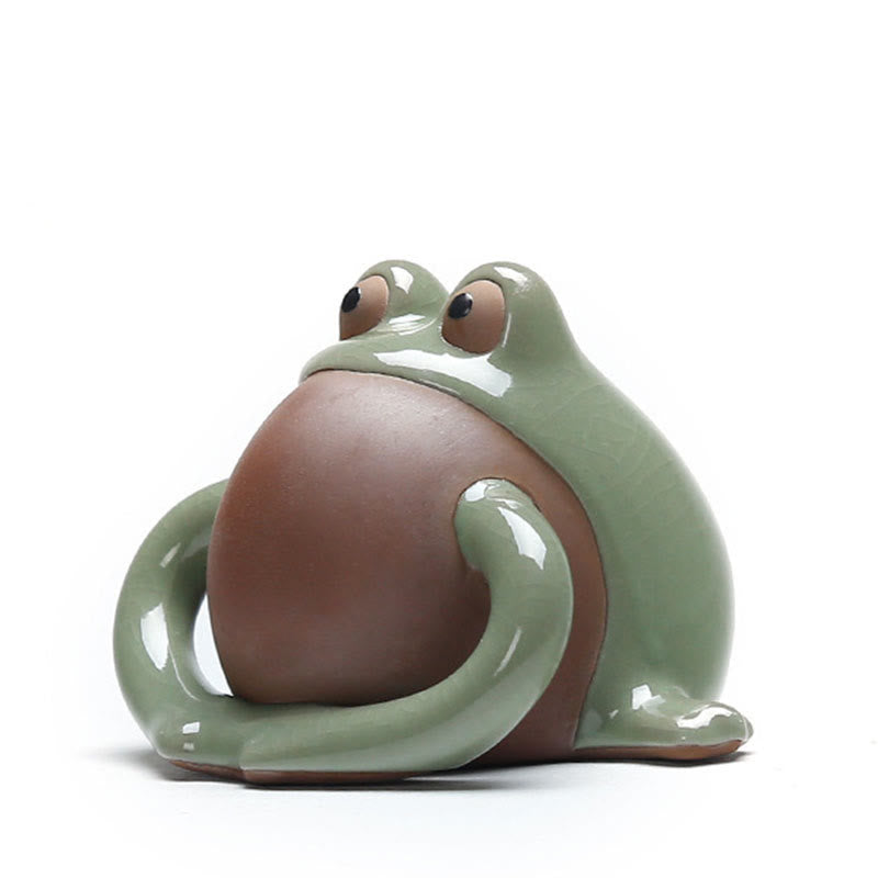 Buddha Stones FengShui Wealth Lucky Cute Frog Ceramic Tea Pet Figurine Decoration