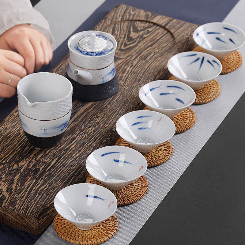 Buddha Stones Vintage Plum Orchid Bamboo Chrysanthemum Lotus Koi Fish Ceramic Teacup Kung Fu Tea Cups