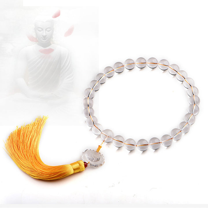 Natural White Crystal Lotus Wrist Mala Meditation Tassels Pocket Mala Car Decoration