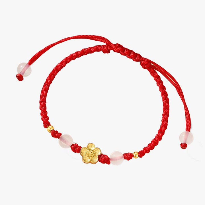 Buddha Stones Handmade 925 Sterling Silver Peach Blossom Cherry Sakura Chalcedony Bead Luck Red Rope Bracelet